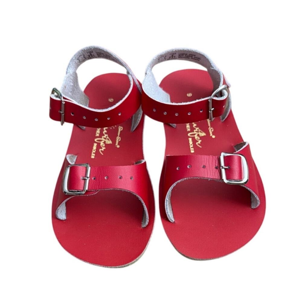 Sun-San Surfer Red Leather Sandals Hoy Shoe Co Kids Toddler Size 9 Two Strap